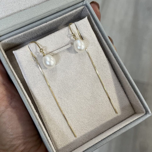 Brinco Gancho Pérola e Corrente Ouro 18k