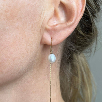 Brinco Gancho Pérola e Corrente Ouro 18k