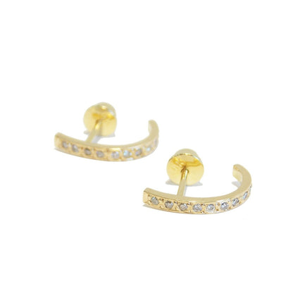 Brinco Meia Argola Curva Diamantes Ouro 18k