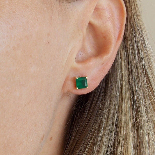 Brinco Solitário Crisoprasio Ouro 18k