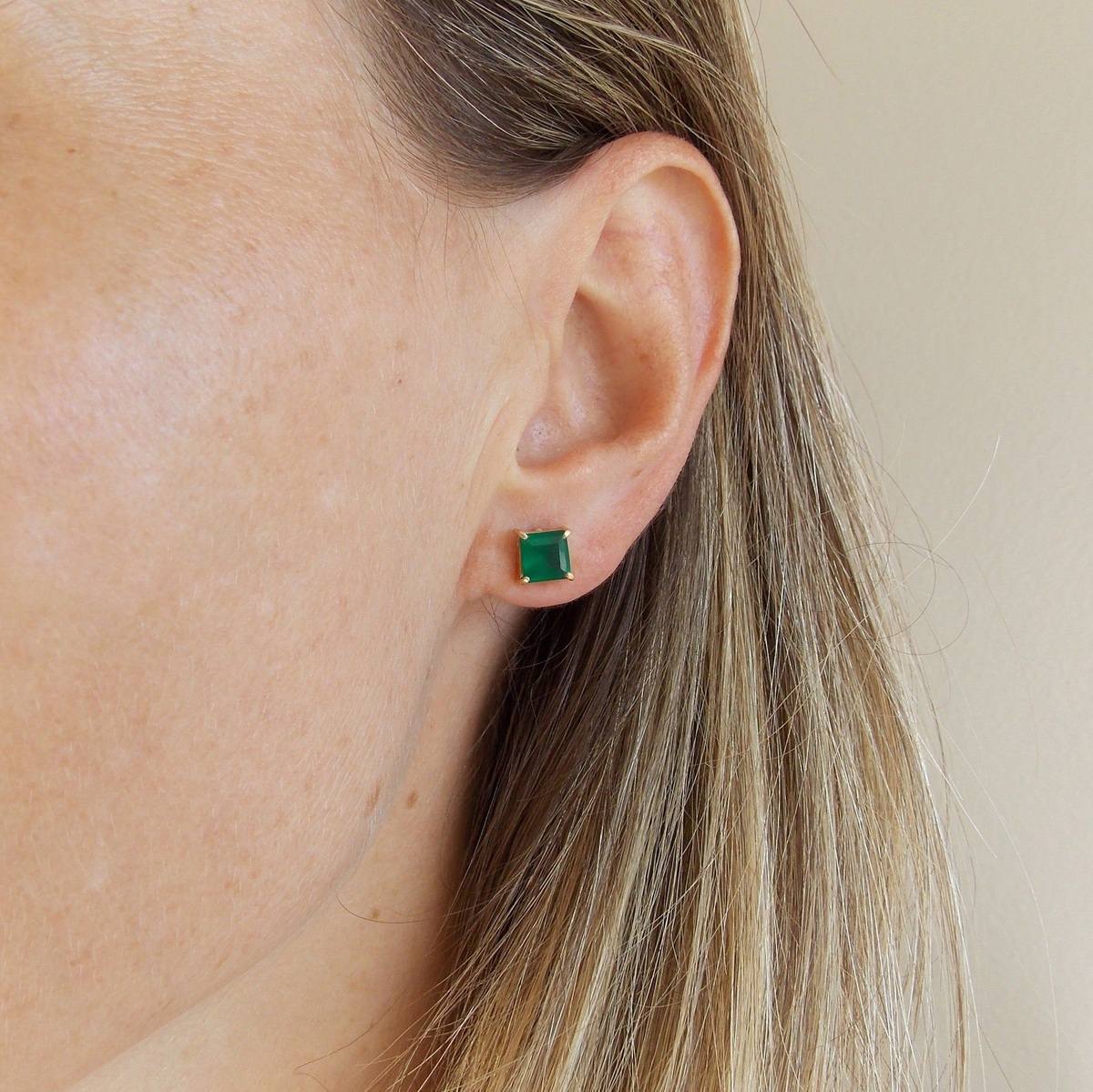 Brinco Solitário Crisoprasio Ouro 18k