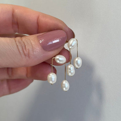 Brinco Trio de Pérolas Ouro 18k