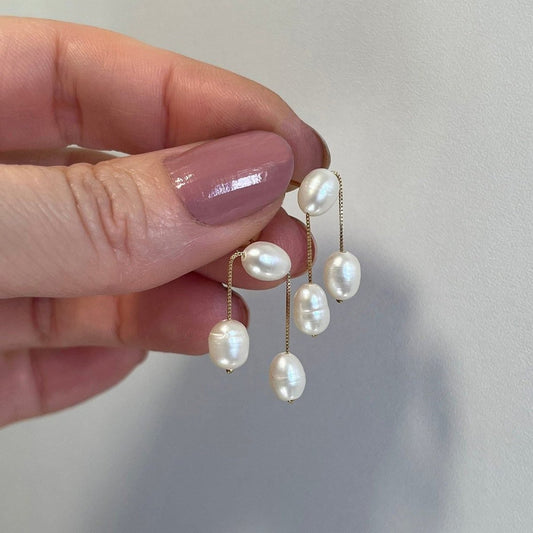 Brinco Trio de Pérolas Ouro 18k