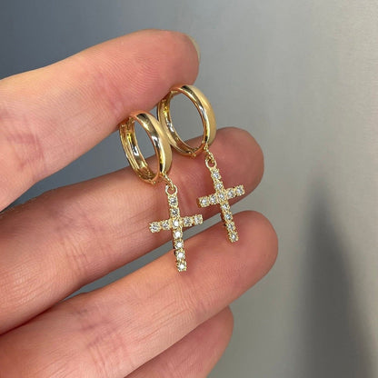 Brinco Argola e Cruz Diamantes Ouro 18k