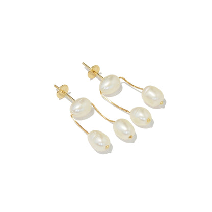 Brinco Trio de Pérolas Ouro 18k