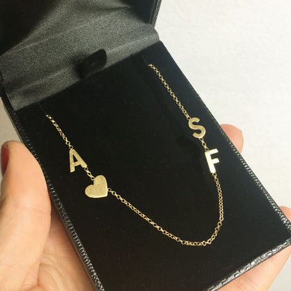 Colar Personalizado Letras e Coração Ouro 18k