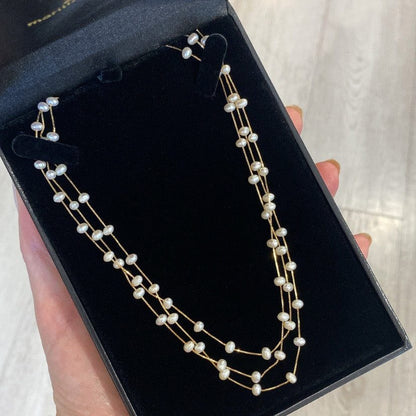 Colar 3 Voltas Pérolas Pequenas Ouro 18k