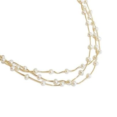 Colar 3 Voltas Pérolas Pequenas Ouro 18k