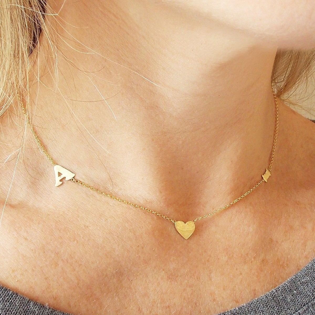 Colar 2 Letras e Coração Ouro 18k