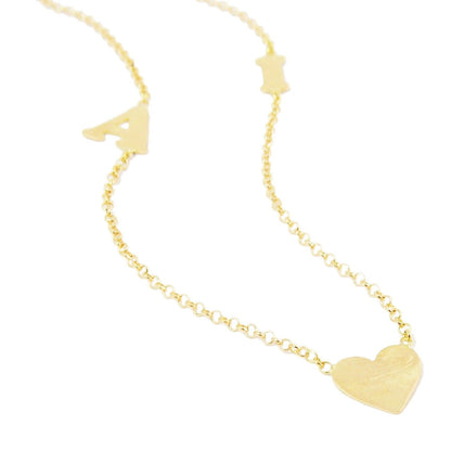 Colar 2 Letras e Coração Ouro 18k