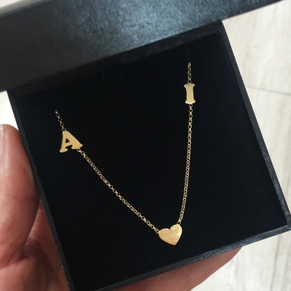 Colar 2 Letras e Coração Ouro 18k