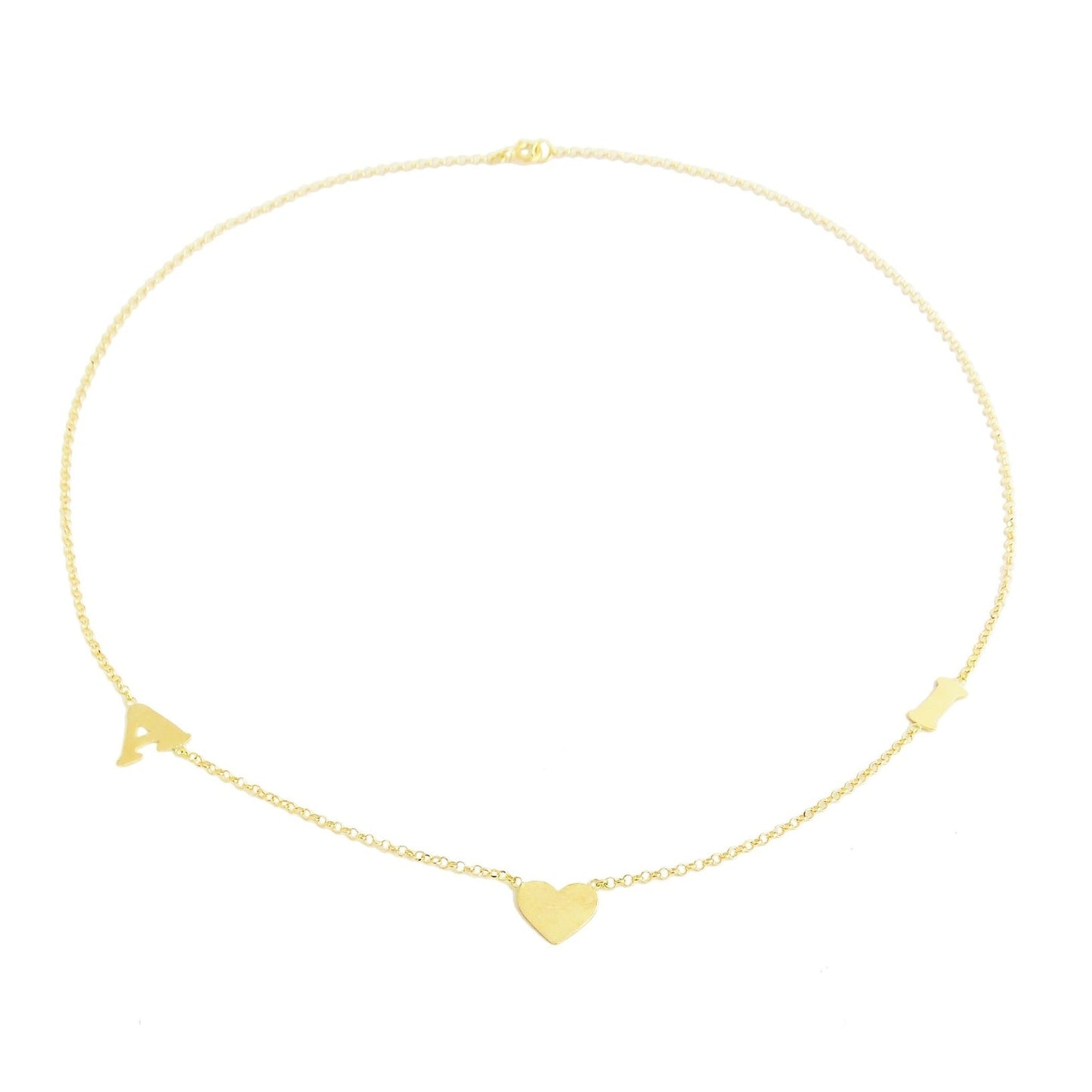 Colar 2 Letras e Coração Ouro 18k