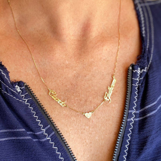 Colar 2 Nomes Coração Ouro 18k