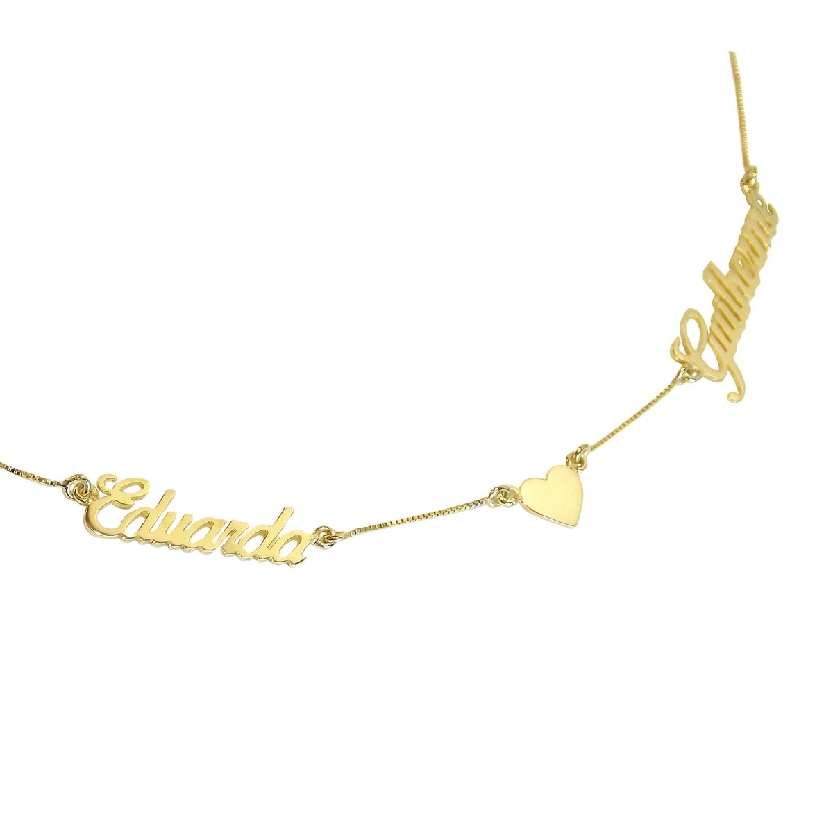 Colar 2 Nomes Coração Ouro 18k