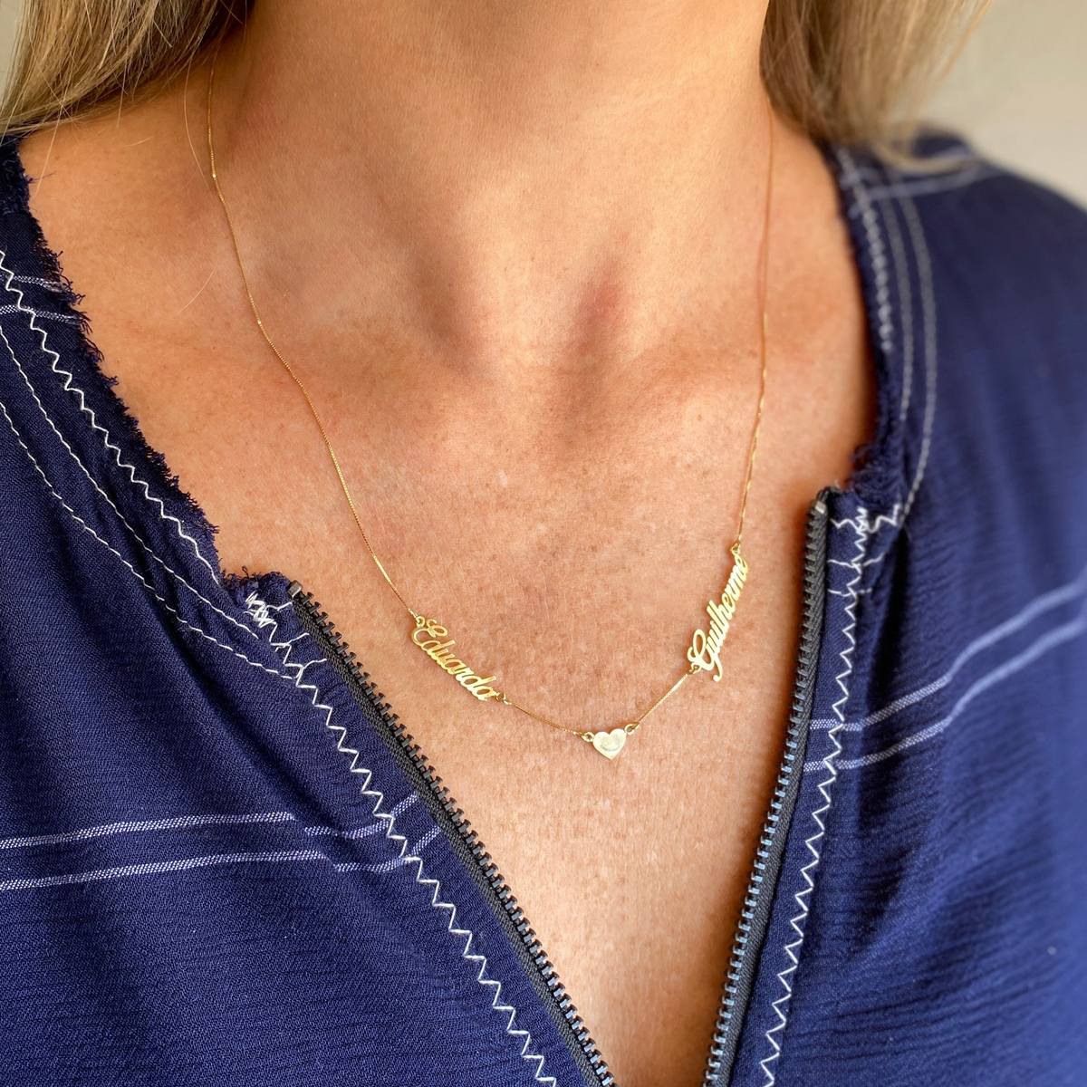 Colar 2 Nomes Coração Ouro 18k