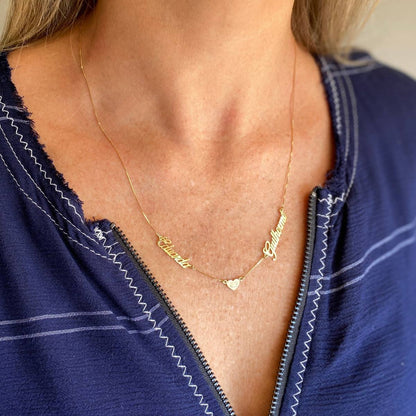 Colar 2 Nomes Coração Ouro 18k