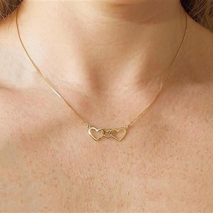 Colar 3 Corações Ouro 18K