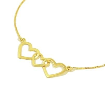 Colar 3 Corações Ouro 18K