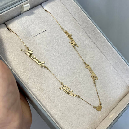 Colar 4 Nomes Coração Ouro 18k