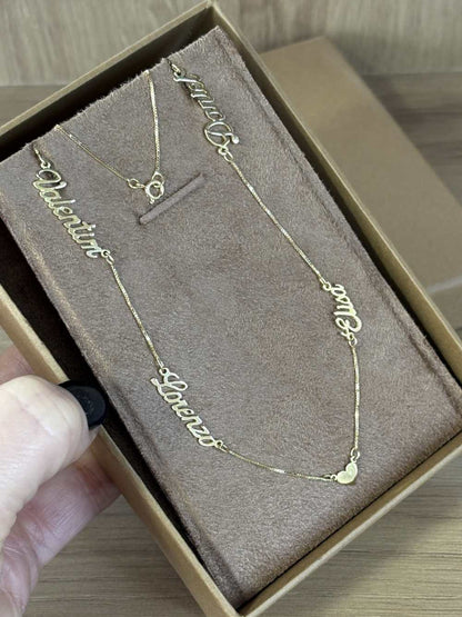 Colar 4 Nomes Coração Ouro 18k no estojo premium Marilia Chiele Joias