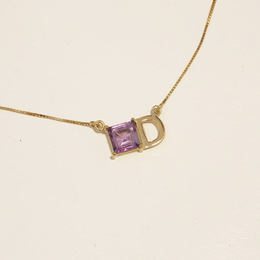 Colar Ametista e Letra Ouro 18k