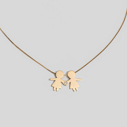 Colar Casal de Mãozinha 1cm Inclinado Diamante Ouro 18k em fundo branco