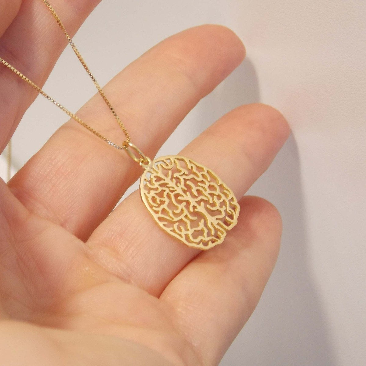 Colar Cerebro em ouro na mão