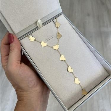 Colar Choker Gravatinha Corações Ouro 18k