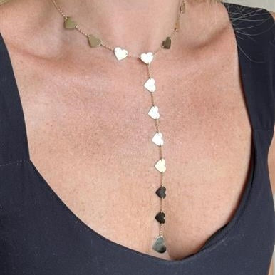 Colar Choker Gravatinha Corações Ouro 18k