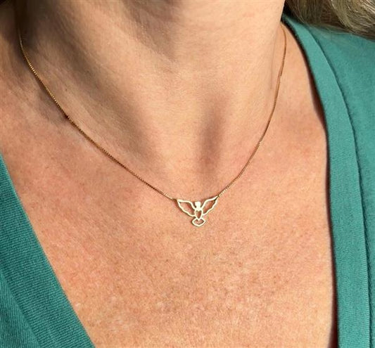 Colar Espírito Santo Coração Ouro 18k