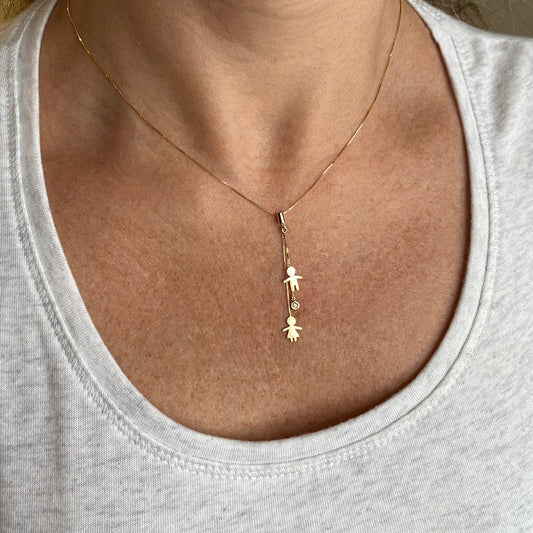 Colar Família Casal Filhos Ponto de Luz Diamante Ouro 18k