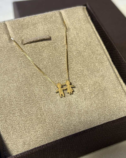 Colar Casal de filhos de Mãozinha em Ouro 18k no estojo de joia
