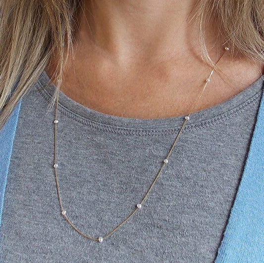 Colar 60cm Pérolas Pequeninhas Ouro 18k