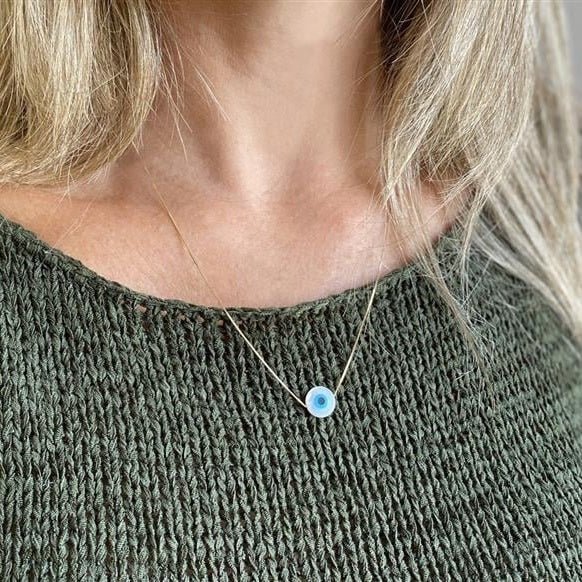 Colar Olho Grego Madrepérola Ouro 18k