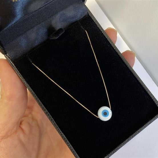 Colar Olho Grego Madrepérola Ouro 18k