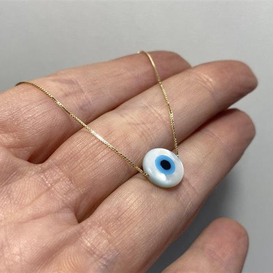 Colar Olho Grego Madrepérola Ouro 18k