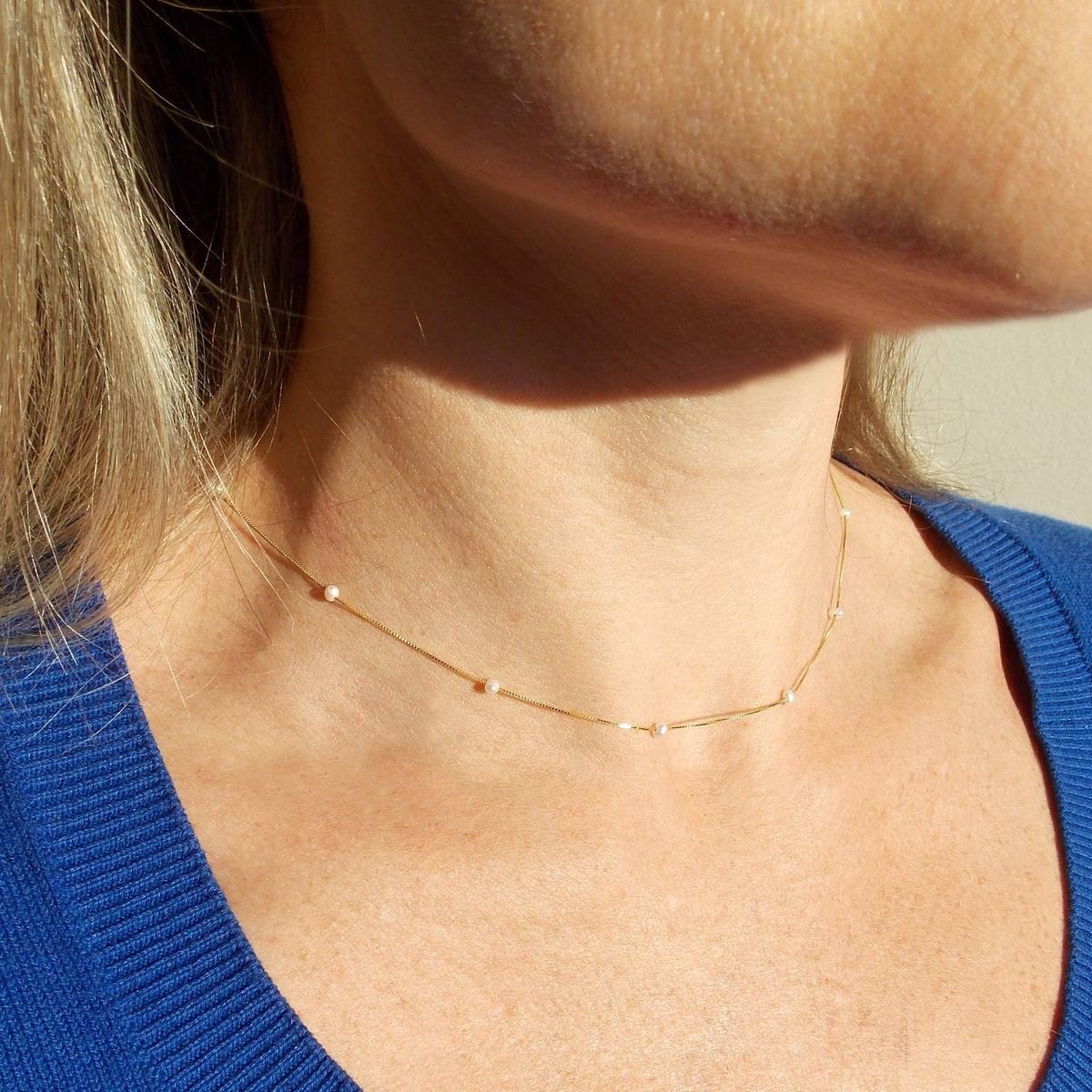 Colar Pérolas Pequeninhas Ouro 18k