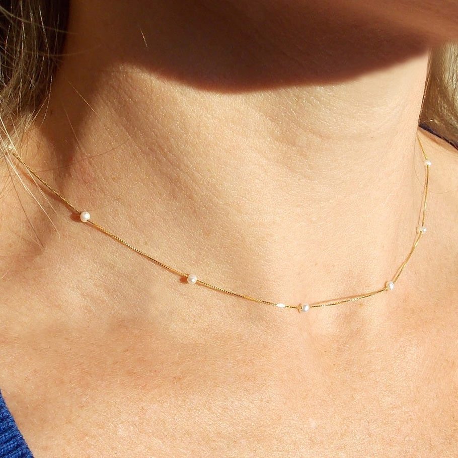 Colar Pérolas Pequeninhas Ouro 18k