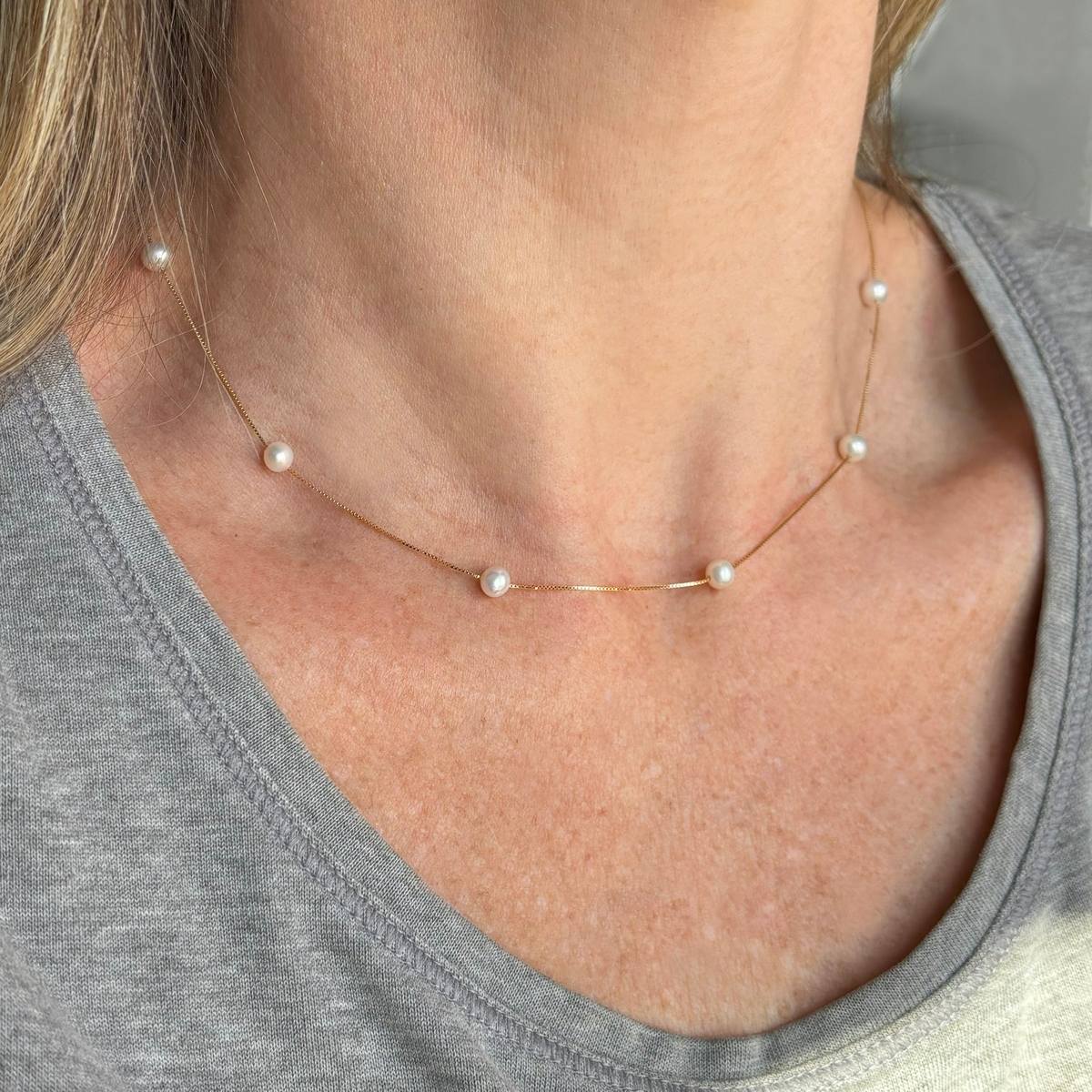 Colar Pérolas 4mm Ouro 18k