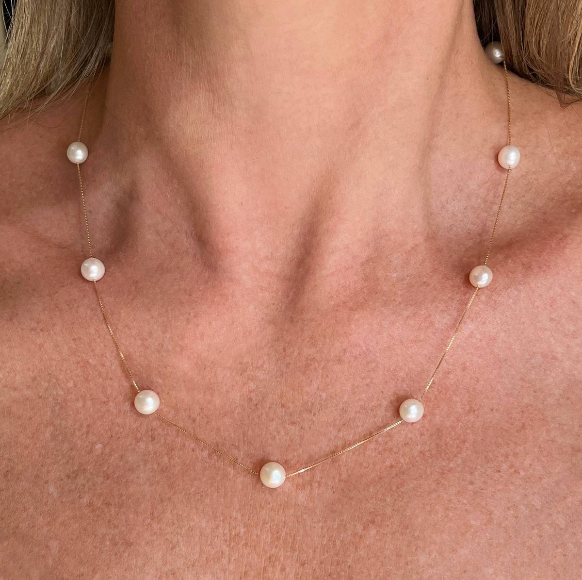 Colar Pérolas Batata Ouro 18k