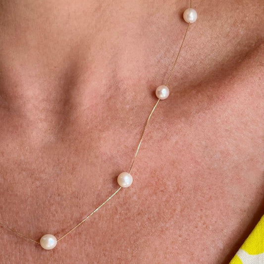 Colar Pérolas Batata Ouro 18k