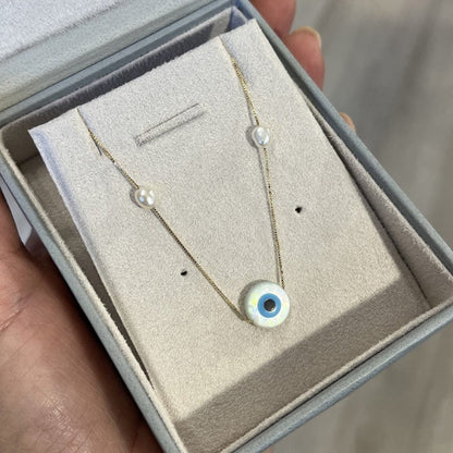 Colar Pérolas Olho Grego Ouro 18k