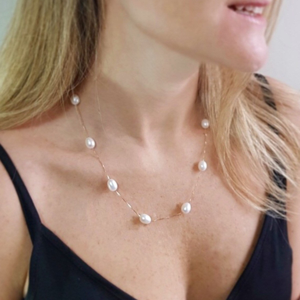 Colar Pérolas Ovais Grande Ouro 18k