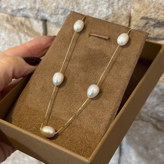 Colar Pérolas Ovais Grande Ouro 18k