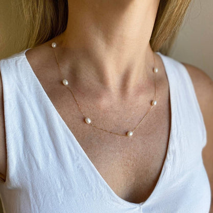 Colar Pérolas Ovais Ouro 18k