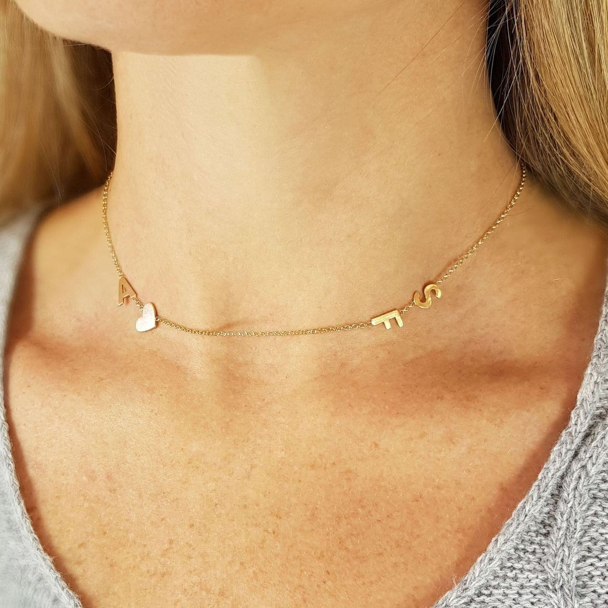 Colar Personalizado Letras e Coração Ouro 18k