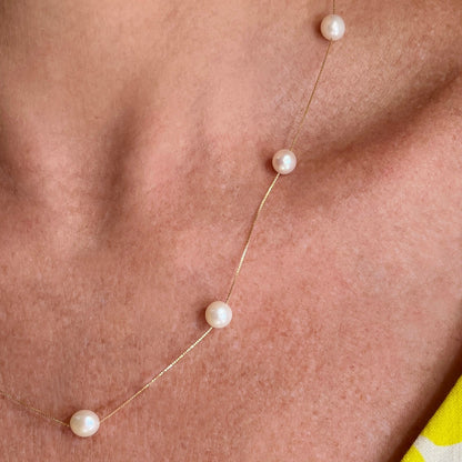 Colar Pérolas Batata Ouro 18k