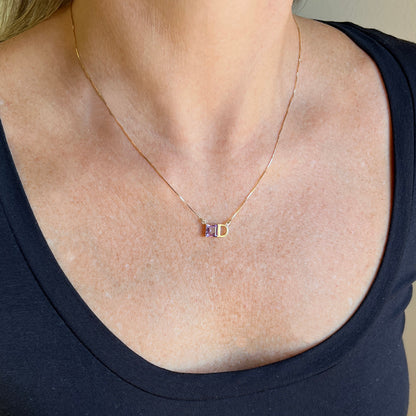 Colar Ametista e Letra Ouro 18k