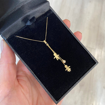 Colar Família Casal Filhos Ponto de Luz Diamante Ouro 18k