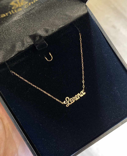 Colar Choker americana Nome Ouro 18k no estojo de joias preto